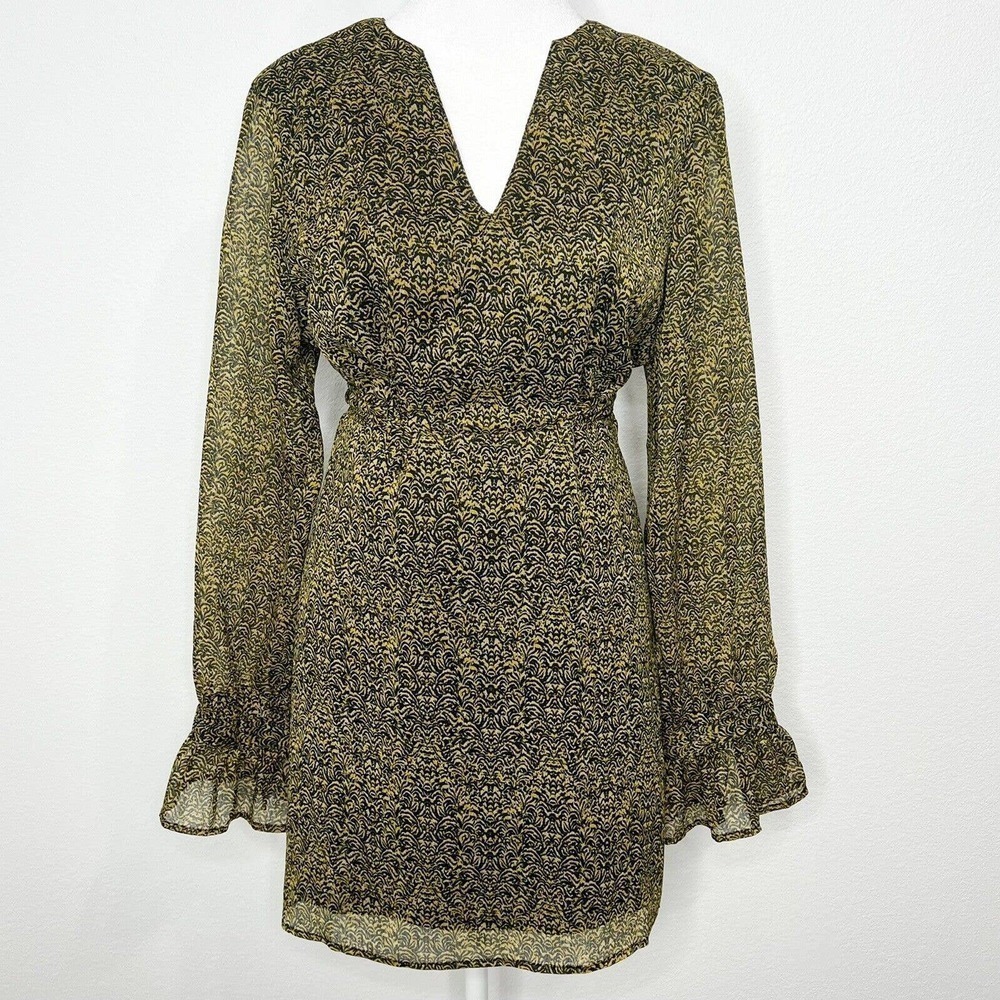 The Nicole Richie Collection Yellow & Black V-Neck Long Sleeve Tie-Back Dress